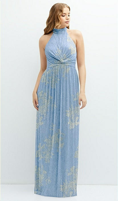 Metallic pleated maxi dress sale