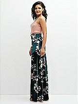 Side View Thumbnail - Vintage Primrose & Pale Purple Floral Satin Mix-and-Match High Waist Seamed Bias Skirt with Slit 