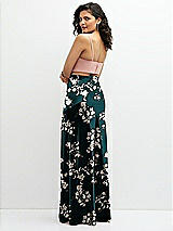 Rear View Thumbnail - Vintage Primrose & Pale Purple Floral Satin Mix-and-Match High Waist Seamed Bias Skirt with Slit 