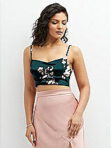 Front View Thumbnail - Vintage Primrose Floral Satin Mix-and-Match Draped Midriff Top