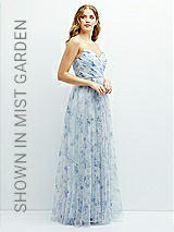 Side View Thumbnail - Rose Garden Floral Ruched Wrap Bodice Tulle Dress with Long Full Skirt