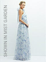 Side View Thumbnail - Rose Garden Floral Tie-Back Halter Tulle Dress with Long Full Skirt & Rosette Detail