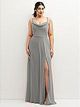 Front View Thumbnail - Chelsea Gray Soft Cowl-Neck A-Line Maxi Dress with Adjustable Straps