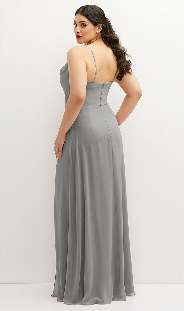 Back View - Chelsea Gray Soft Cowl-Neck A-Line Maxi Dress with Adjustable Straps