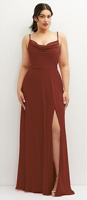 Split Sleeve Backless Chiffon Maxi Bridesmaid Dress In Auburn Moon