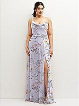 Front View Thumbnail - Butterfly Botanica Silver Dove Soft Cowl-Neck A-Line Maxi Dress with Adjustable Straps