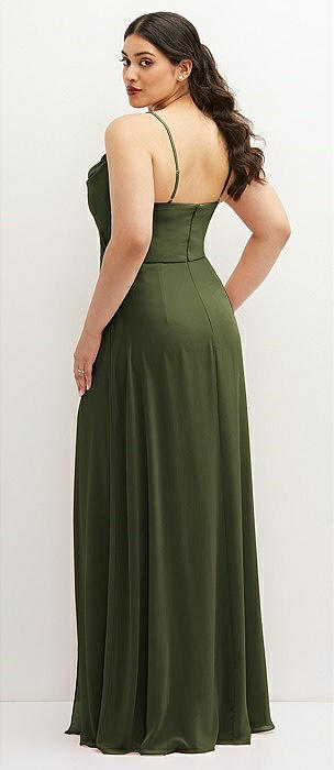 Olive Green Cowl Satin Dress – Summer Evenings