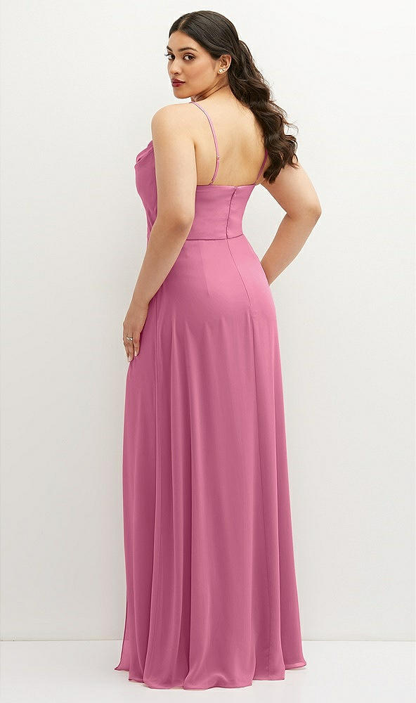 Back View - Orchid Pink Soft Cowl-Neck A-Line Maxi Dress with Adjustable Straps