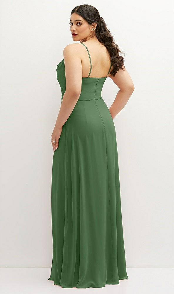 Back View - Vineyard Green Soft Cowl-Neck A-Line Maxi Dress with Adjustable Straps
