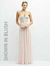 Front View Thumbnail - Cashmere Gray Strapless Floral Embroidered Corset Maxi Dress with Chiffon Skirt