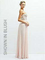 Side View Thumbnail - Oat Strapless Floral Embroidered Corset Maxi Dress with Chiffon Skirt