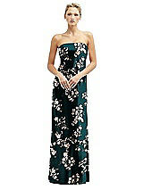 Front View Thumbnail - Vintage Primrose Floral Strapless Maxi Bias Column Dress with Peek-a-Boo Corset Back