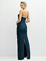 Rear View Thumbnail - Atlantic Blue Rhinestone Bow Trimmed Peek-a-Boo Deep-V Maxi Dress with Pencil Skirt