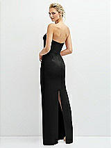 Rear View Thumbnail - Black Rhinestone Bow Trimmed Peek-a-Boo Deep-V Maxi Dress with Pencil Skirt