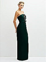 Side View Thumbnail - Evergreen Rhinestone Bow Trimmed Peek-a-Boo Deep-V Maxi Dress with Pencil Skirt