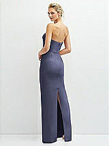 Rear View Thumbnail - French Blue Rhinestone Bow Trimmed Peek-a-Boo Deep-V Maxi Dress with Pencil Skirt