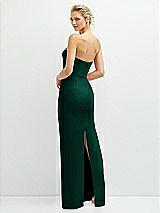 Rear View Thumbnail - Hunter Green Rhinestone Bow Trimmed Peek-a-Boo Deep-V Maxi Dress with Pencil Skirt