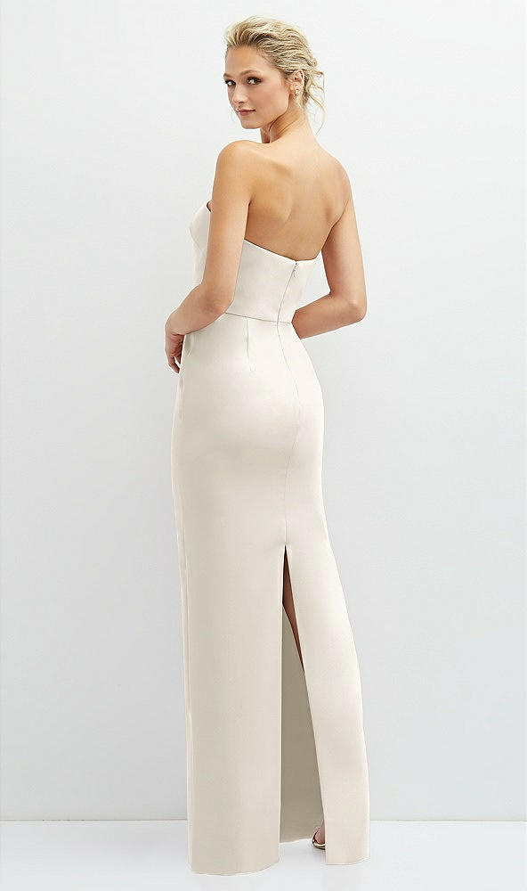 Back View - Ivory Rhinestone Bow Trimmed Peek-a-Boo Deep-V Maxi Dress with Pencil Skirt