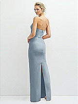 Rear View Thumbnail - Mist Rhinestone Bow Trimmed Peek-a-Boo Deep-V Maxi Dress with Pencil Skirt