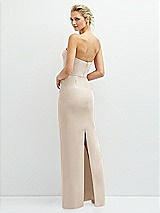 Rear View Thumbnail - Oat Rhinestone Bow Trimmed Peek-a-Boo Deep-V Maxi Dress with Pencil Skirt