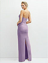 Rear View Thumbnail - Pale Purple Rhinestone Bow Trimmed Peek-a-Boo Deep-V Maxi Dress with Pencil Skirt
