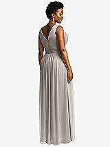Rear View Thumbnail - Taupe Sleeveless Draped Chiffon Maxi Dress with Front Slit
