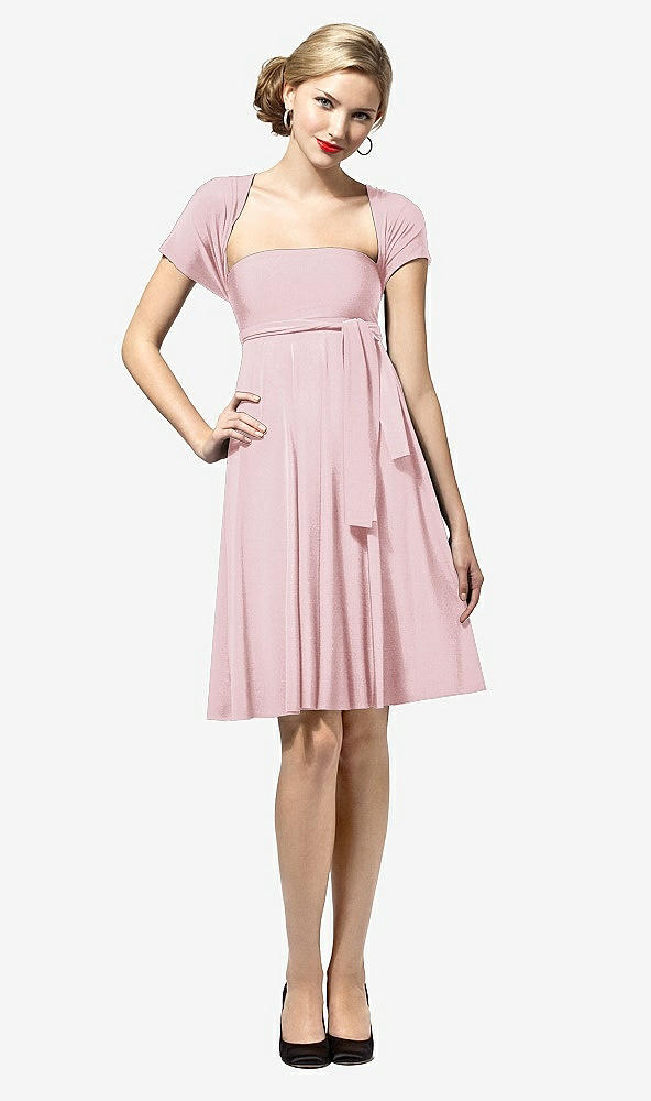 Front View - Chalk Pink Twist Wrap Convertible Mini Dress