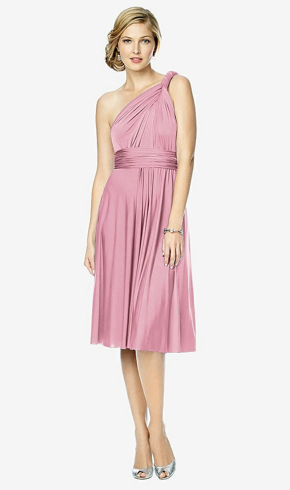 Front View - Sea Pink Twist Wrap Convertible Cocktail Dress