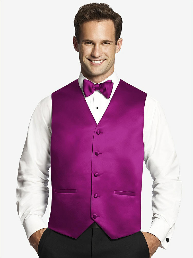 Front View - Persian Plum Matte Satin Tuxedo Vests by After Six