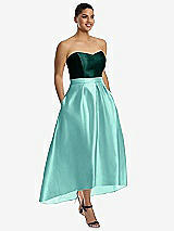 Front View Thumbnail - Coastal & Evergreen Strapless Satin High Low Dress with Pockets