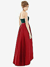 Alt View 2 Thumbnail - Garnet & Evergreen Strapless Satin High Low Dress with Pockets