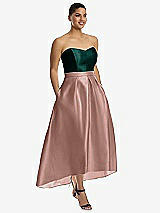Front View Thumbnail - Neu Nude & Evergreen Strapless Satin High Low Dress with Pockets