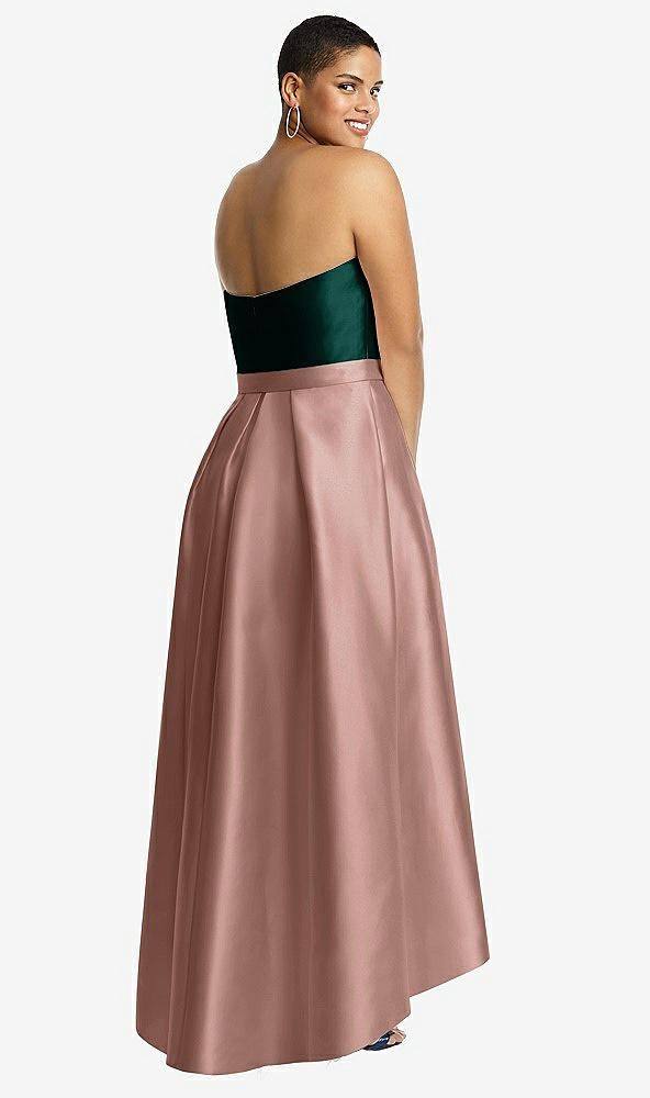 Back View - Neu Nude & Evergreen Strapless Satin High Low Dress with Pockets
