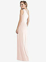 Rear View Thumbnail - Blush One-Shoulder Draped Bodice Column Gown