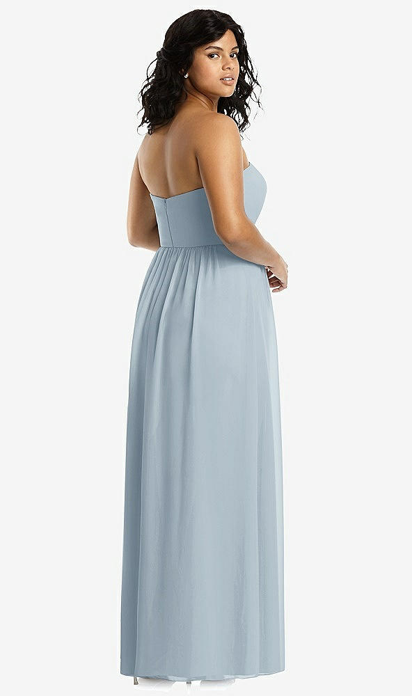 Back View - Mist Strapless Draped Bodice Maxi Dress with Front Slits