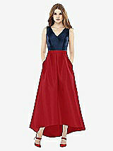 Front View Thumbnail - Garnet & Midnight Navy Sleeveless Pleated Skirt High Low Dress with Pockets