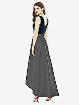 Rear View Thumbnail - Gunmetal & Midnight Navy Sleeveless Pleated Skirt High Low Dress with Pockets