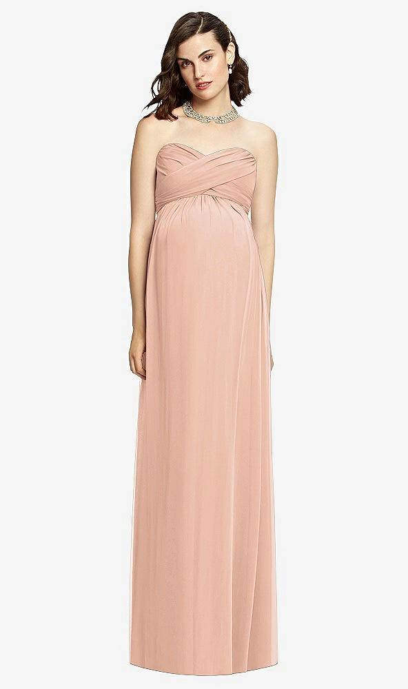 Front View - Pale Peach Draped Bodice Strapless Maternity Dress