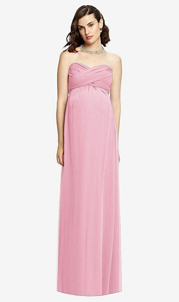 Front View - Peony Pink Draped Bodice Strapless Maternity Dress