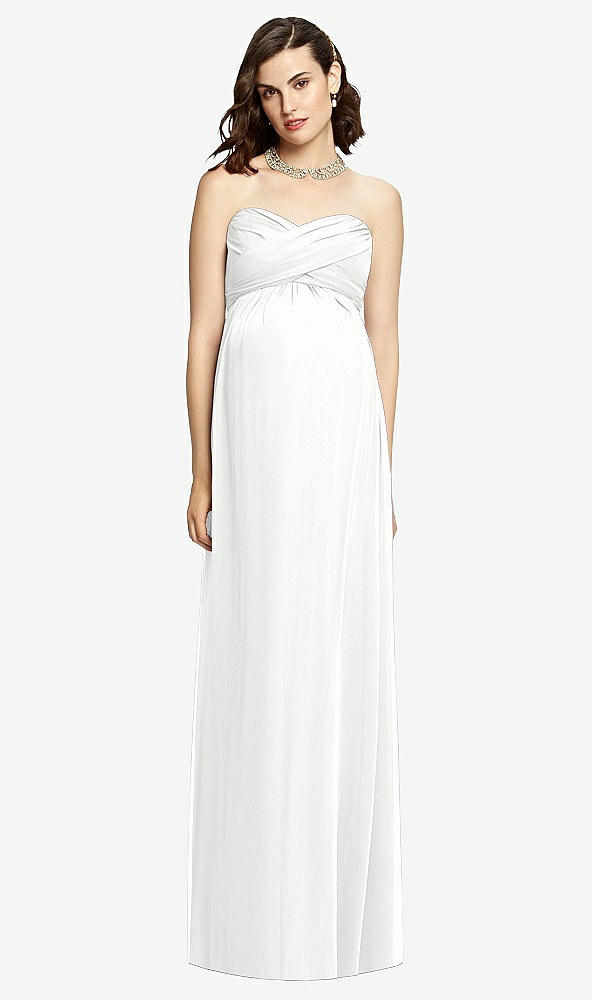 Front View - White Draped Bodice Strapless Maternity Dress