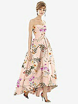 Front View Thumbnail - Butterfly Botanica Pink Sand Strapless Floral Satin High Low Dress with Pockets