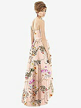 Rear View Thumbnail - Butterfly Botanica Pink Sand Strapless Floral Satin High Low Dress with Pockets