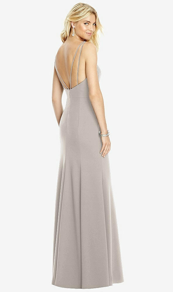 Front View - Taupe Bateau Neck Open-Back Trumpet Gown