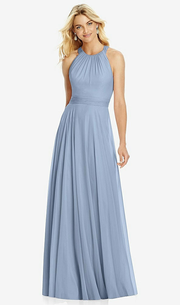 Front View - Cloudy Cross Strap Open-Back Halter Maxi Dress