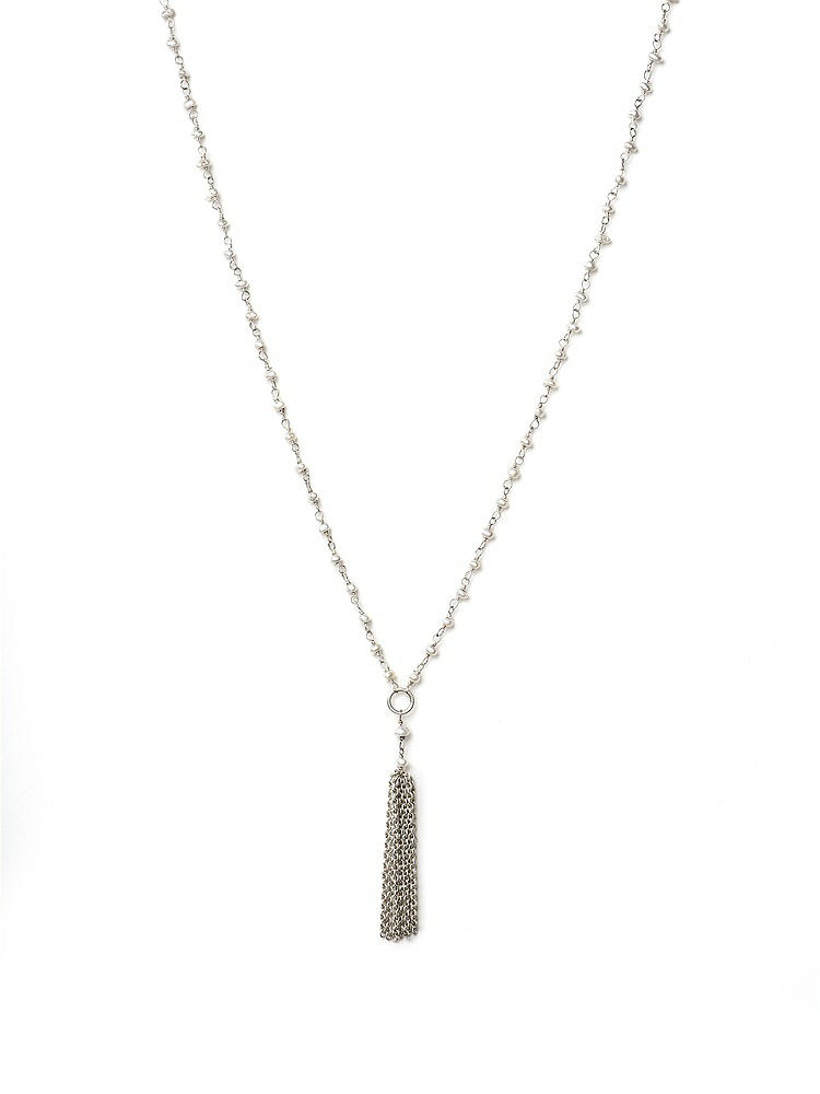 Front View - Silver Pearl Tassle Necklace