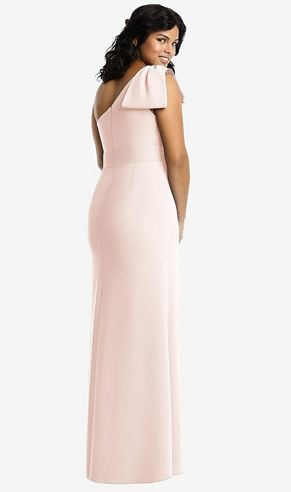 Back View - Blush Bowed One-Shoulder Trumpet Gown