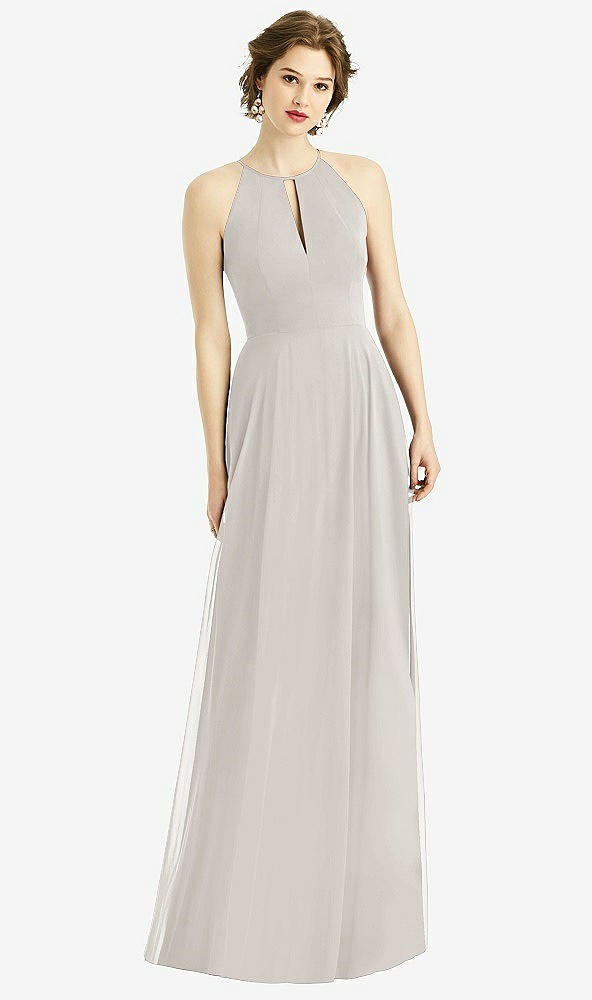 Front View - Oyster Keyhole Halter Chiffon Maxi Dress