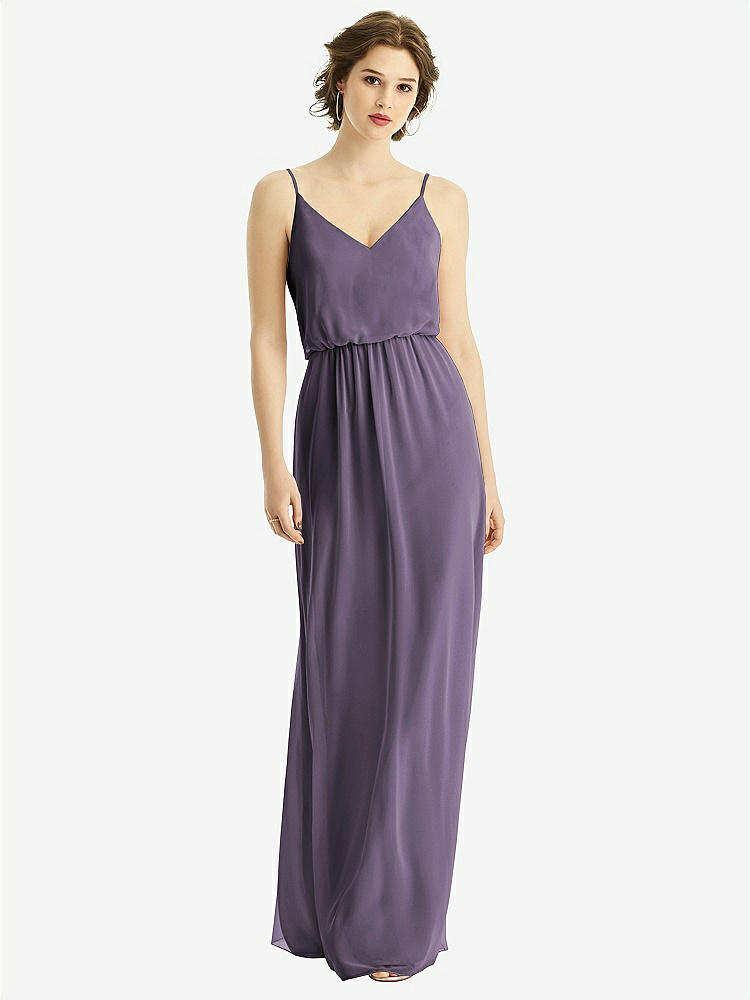 Pleated Skirt Crepe Maxi Bridesmaid Dress With Pockets In Lavender