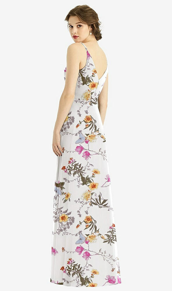Back View - Butterfly Botanica Ivory Draped Wrap Chiffon Maxi Dress with Sash