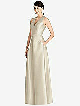 Front View Thumbnail - Champagne Sleeveless Open-Back Pleated Skirt Dress with Pockets